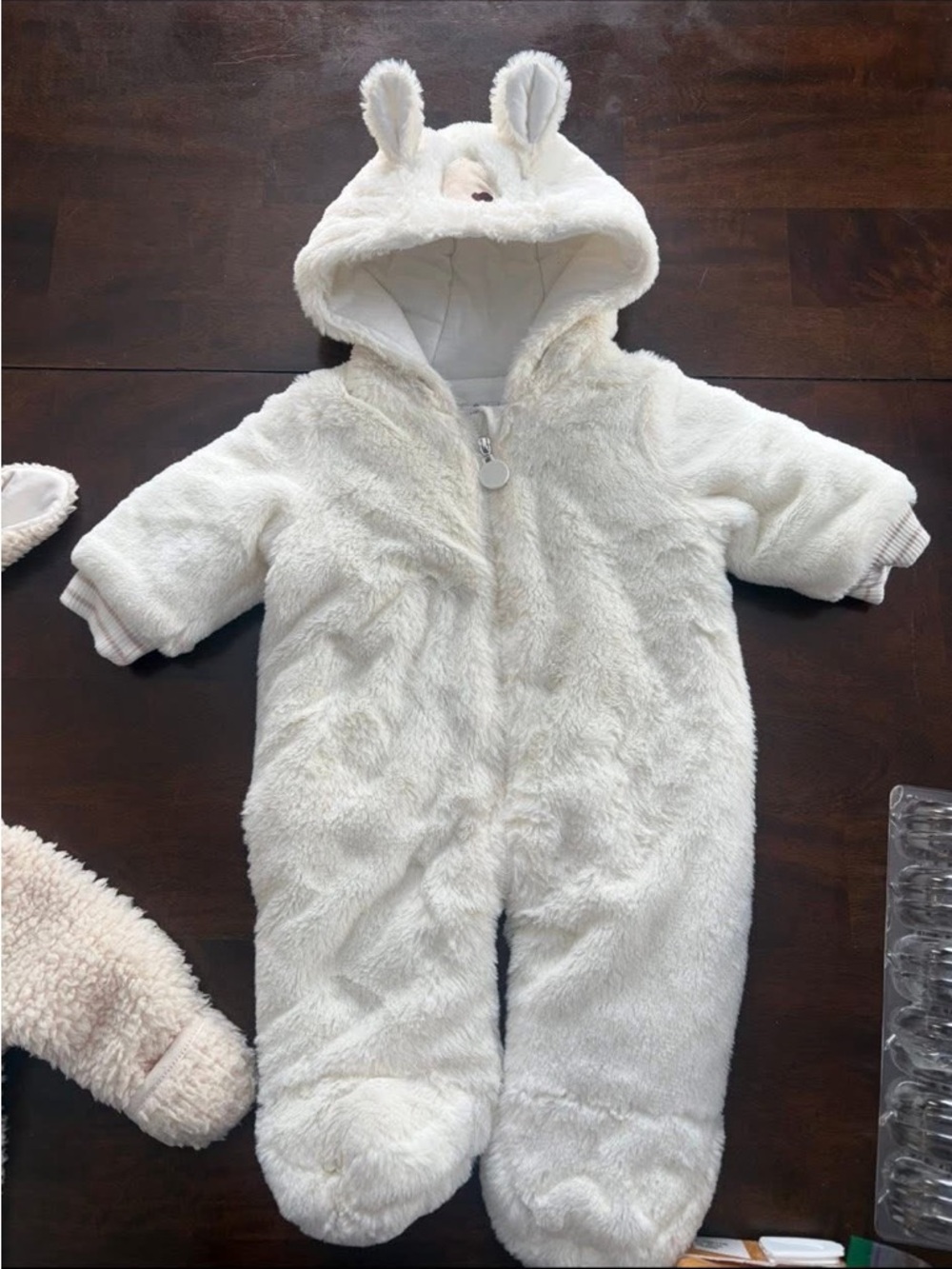 Cozy Cream Plush Baby Hooded One-Piece Jacket